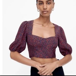 Zara Crop Floral Printed Sweetheart Neckline Top